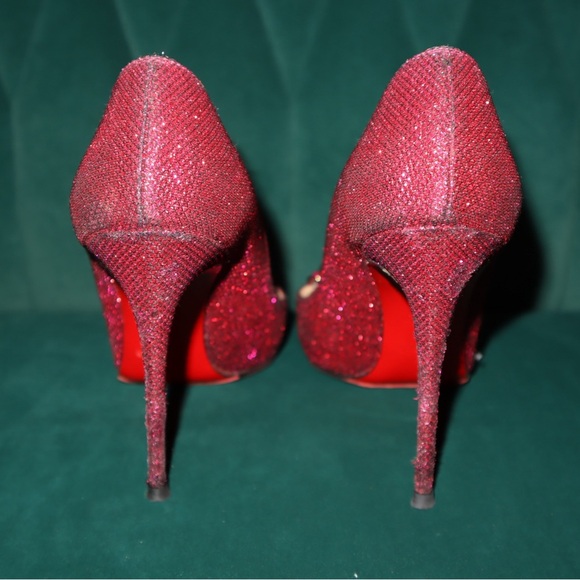 Christian Louboutin Shoes Pink Coralta Mia 100mm Glitter Studded Heart Point-toe - Picture 7 of 12